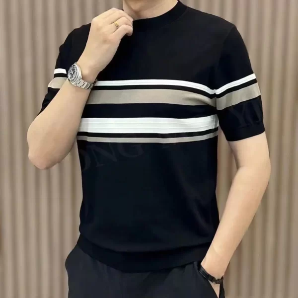 Camiseta Masculina Malha Listrada Gola Redonda - Imagem 5