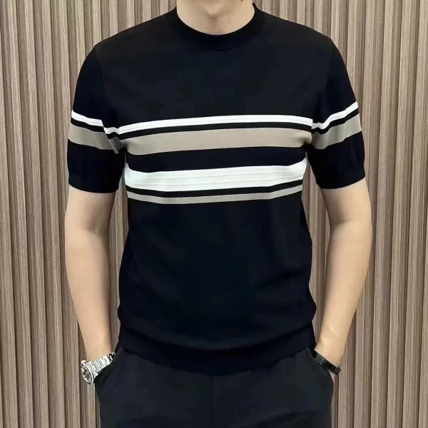 Camiseta Masculina Malha Listrada Gola Redonda - Imagem 3