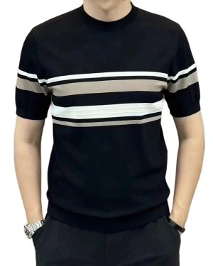 Camiseta Masculina Malha Listrada Gola Redonda