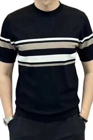 Camiseta Masculina Malha Listrada Gola Redonda