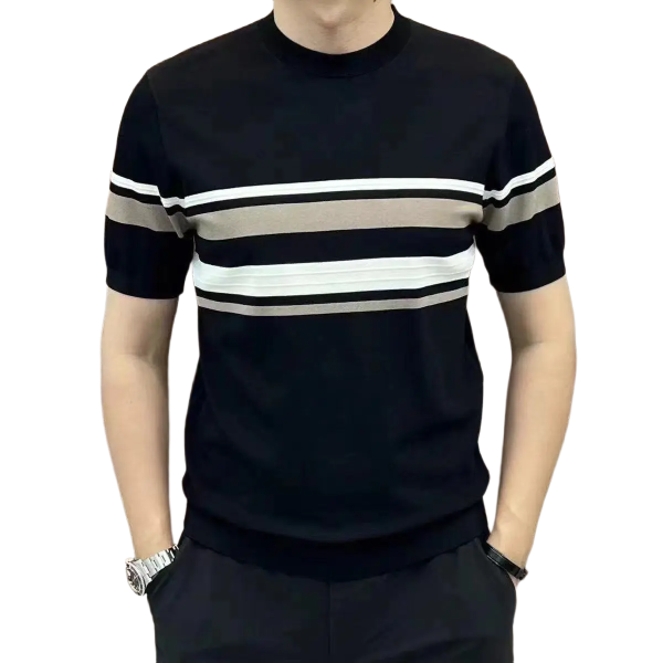 Camiseta Masculina Malha Listrada Gola Redonda