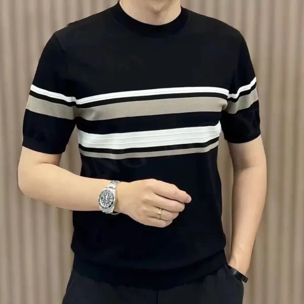 Camiseta Masculina Malha Listrada Gola Redonda - Imagem 4