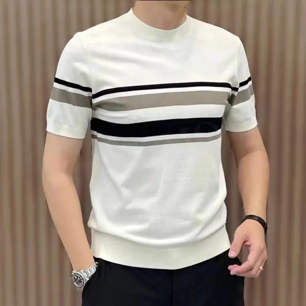 Camiseta Masculina Malha Listrada Gola Redonda - Imagem 2