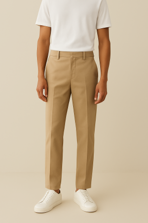 Calça Masculina Wide Leg de Sarja Areia