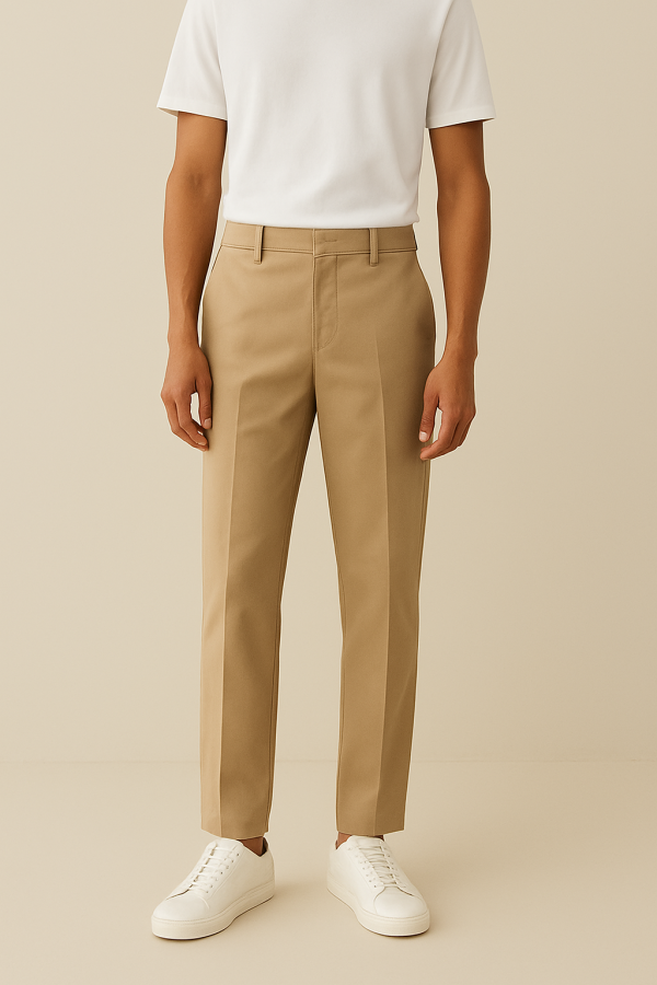 Calça Masculina Wide Leg de Sarja Areia